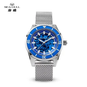 Seagull Herren Automatikuhr 2024 – Edelstahl, Skelett-Design, wasserdicht, Blau, Modell 7063