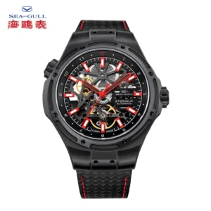 Seagull Herren Automatikuhr – Schwarzes Sportdesign, wasserdicht, mit Dualzeitzone