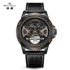 Seagull Herren Automatikuhr Flywheel Serie | Saphirglas, Duale Zeitzone, Kalenderanzeige, Luxus Sportuhr 6167H